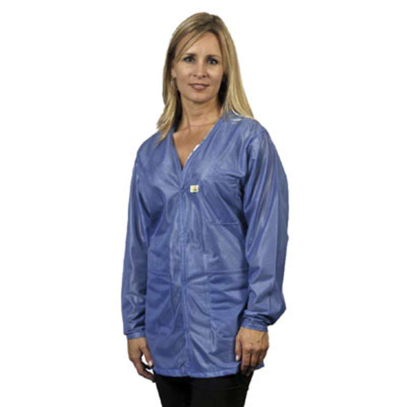 ESD-Safe Traditional V-Neck Jacket in OFX-100 Material, Hi-Tech Blue, Small, 32" Long
